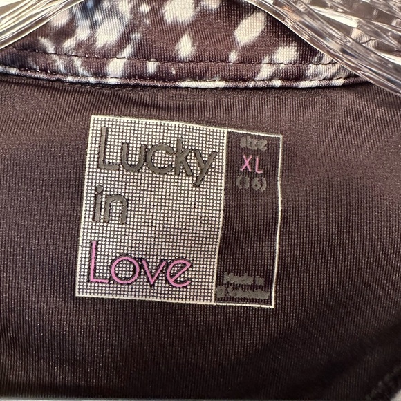 Lucky In Love Teal Black White Short Sleeve Golf Tennis Polo Shirt Size XL (16) - Picture 2 of 8